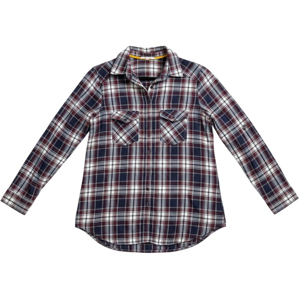 Hint of Mint Plaid Lace Back Button Up Shirt Navy Burgundy XL HW0314-APB